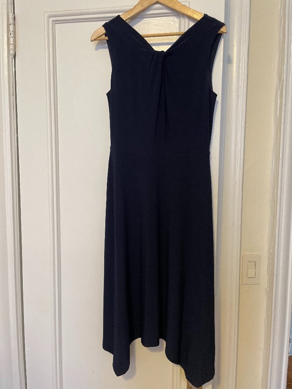 DKNY Navy Knot-Neck Midi Dress, Sz 6